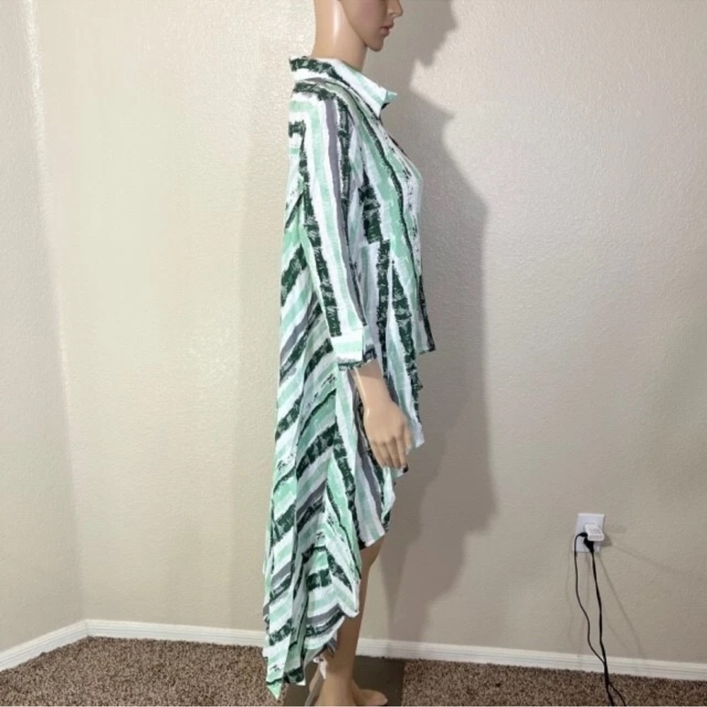 Patrizia Luca Women's High Low Blouse Long Sleeve Shirtdress Button Green M - Picture 3 of 5